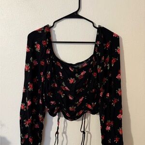Wild Fable Black Floral Ruched Blouse